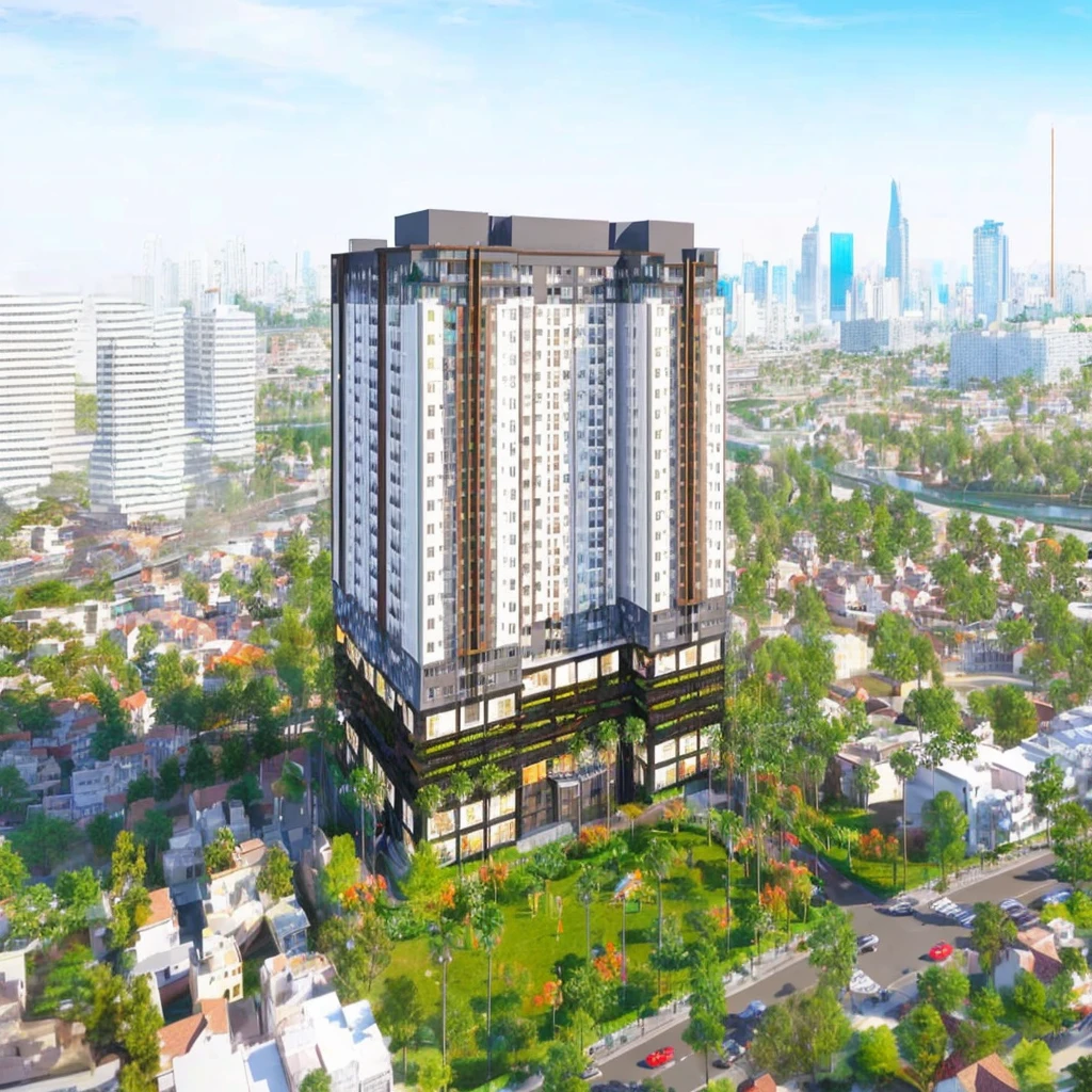 a rendering of a high rise residential apartment building in a city, full - view, mixed development, far view, screengrab, full building, residential, mantra rendering, majestic masterpiece, mid-view, wide angle exterior 2022, zenith view, wide - shot, wide-shot, big!!!!!!!!!!!!, phuoc quan, sky line