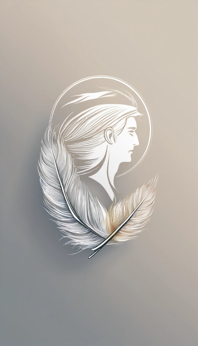 Create a minimal, modern, simple, inspirational, memorable, dream like icon design of a boy and a feather for the brand“Penamemoria".