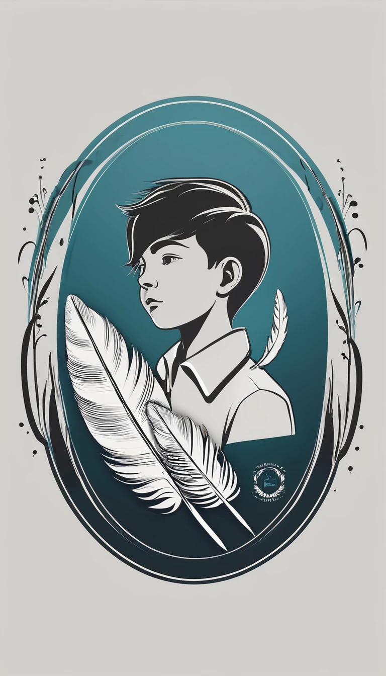 Create a minimal, modern, simple, inspirational, memorable, dream like logo design of a boy and a feather for the brand “Penamemoria".
