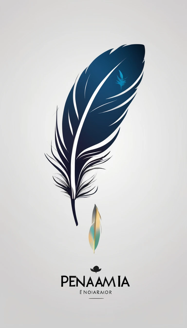 Create a minimal, modern, simple, inspirational, memorable, dream like logo design of a boy and a feather for the brand “Penamemoria".