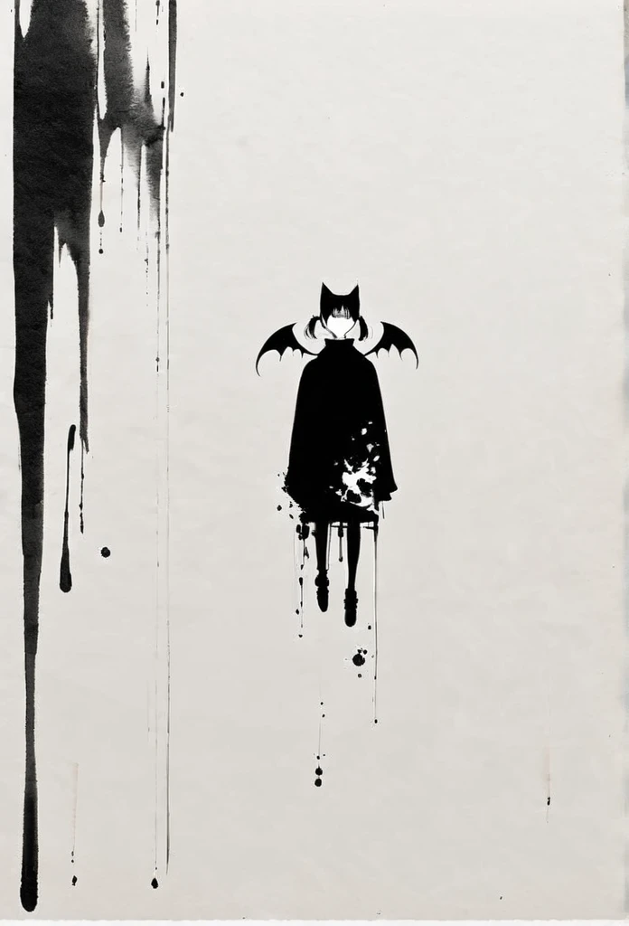 Double tail,Gothic,Minimalism,Black and white painting,Lineism,Lots of white space,Ink Painting