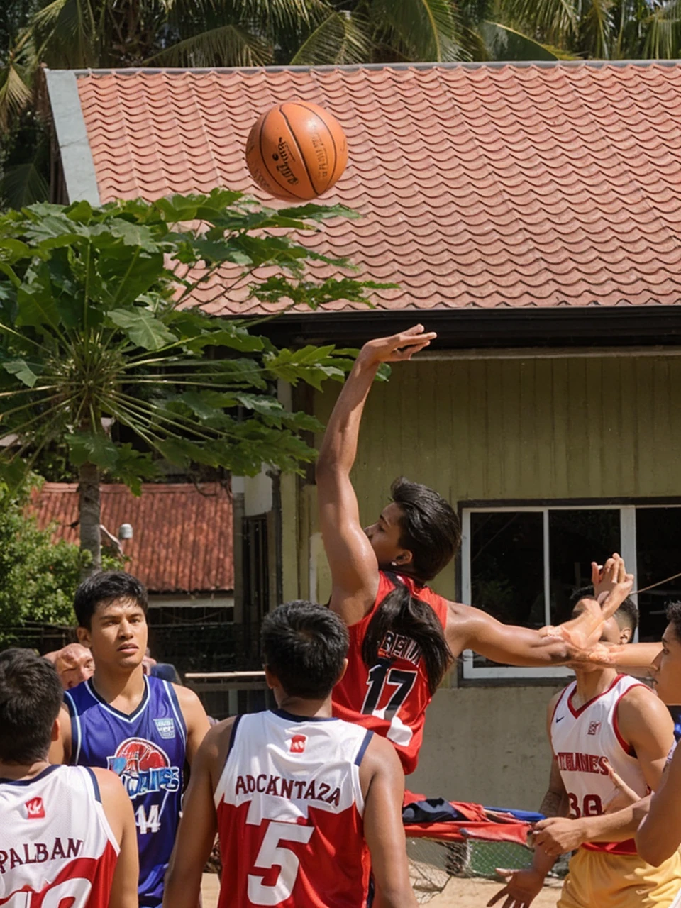 shooting the ball.. while the team mates are beliw watching