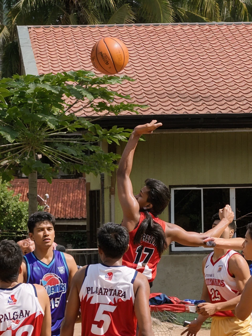shooting the ball.. while the team mates are beliw watching