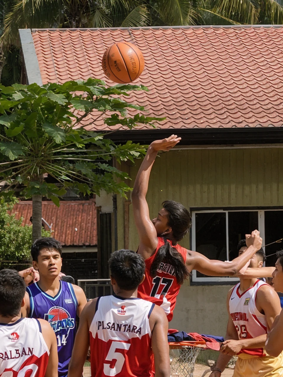 shooting the ball.. while the team mates are beliw watching