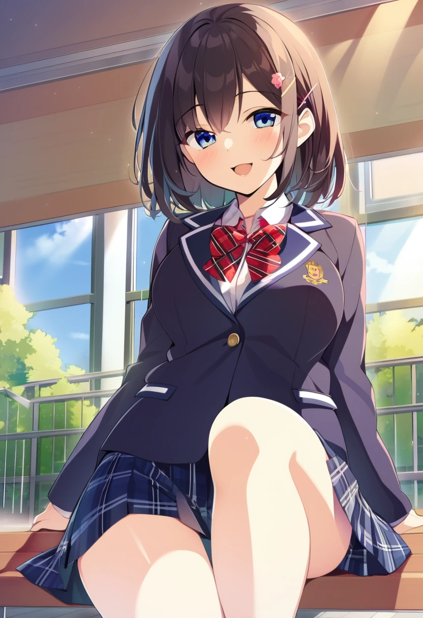 one girl, school blazer, plaid skirt, my best friend, cheerful girl, cute