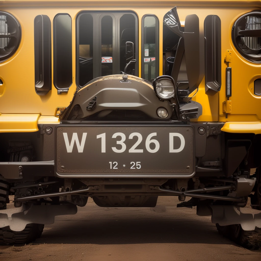 there is a yellow jeep with a license white plate W 1326 D on it, full plate, 1128x191 resolution, jeep in background, jeep, 5d mk2, jeep wrangler, masterpiece w 1024, high definition detail, 16k 3d, beginner, ultra definition, mahindra thar, vertical orientation w 832, vehicle photography