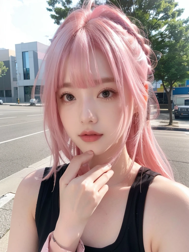 8K high quality,1 woman,Pink Hair:1.5