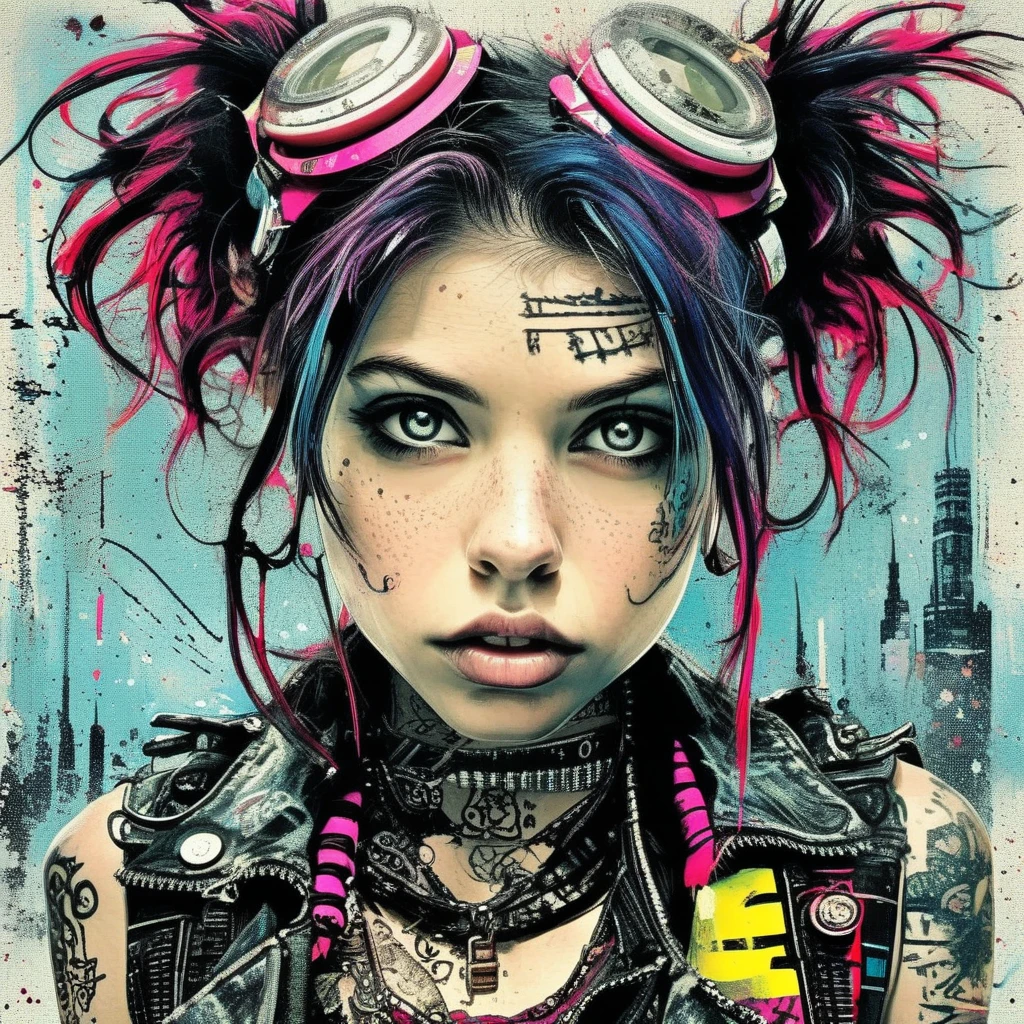 drawix9 Punk Girl, ink, movie, Expressive, Very detailed