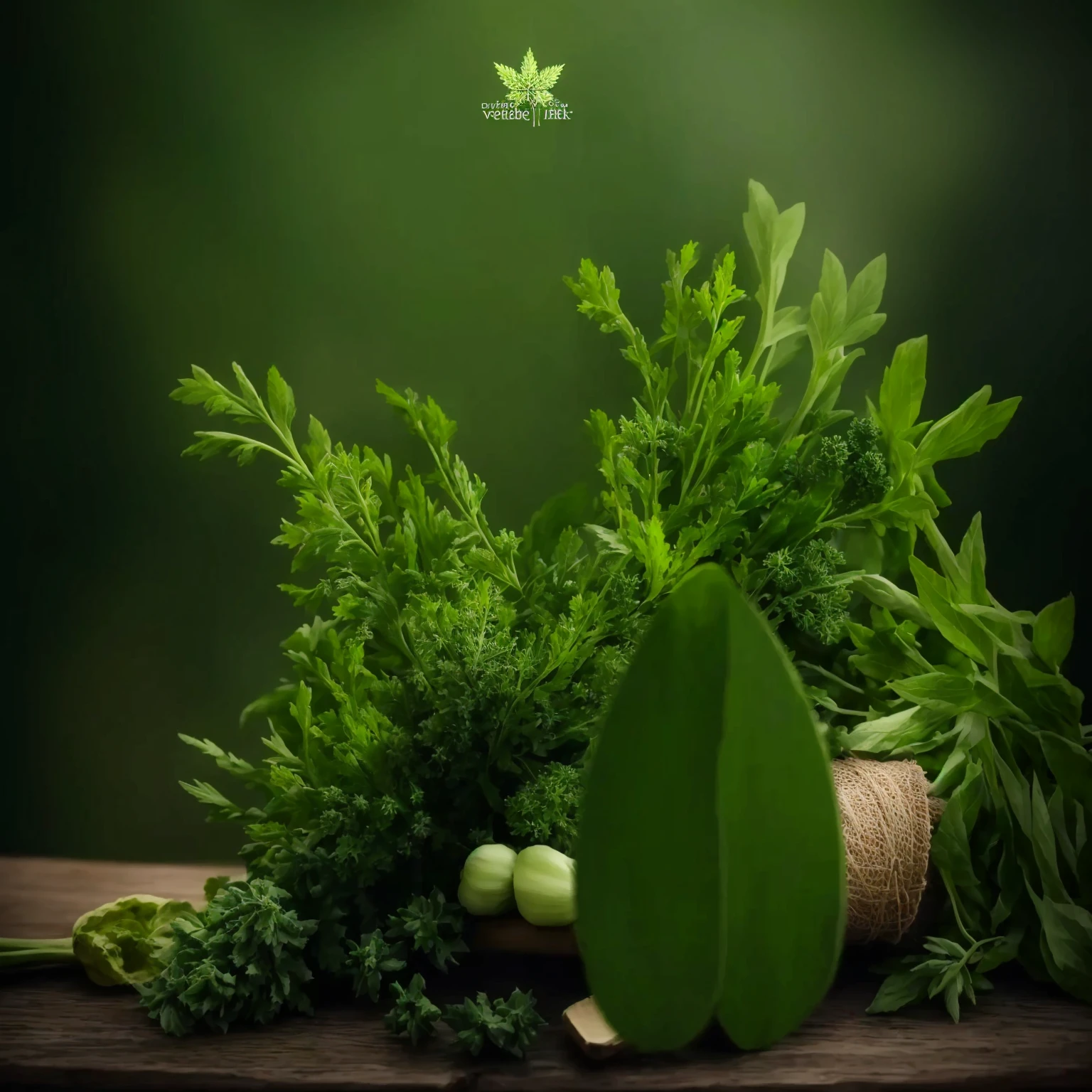 there is a bunch of Herbs on a table with a green background, vegetable foliage, green), greenの色合い, Herbs, Weed Background, green色, greenの色調, greenの霧, By Anna Füssli, greenがかった色, Edit in Photoshop, green, Center of the photo, rich green, green色, lush green