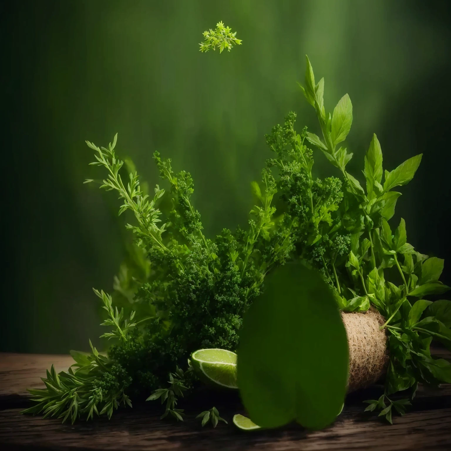 there is a bunch of Herbs on a table with a green background, vegetable foliage, green), greenの色合い, Herbs, Weed Background, green色, greenの色調, greenの霧, By Anna Füssli, greenがかった色, Edit in Photoshop, green, Center of the photo, rich green, green色, lush green
