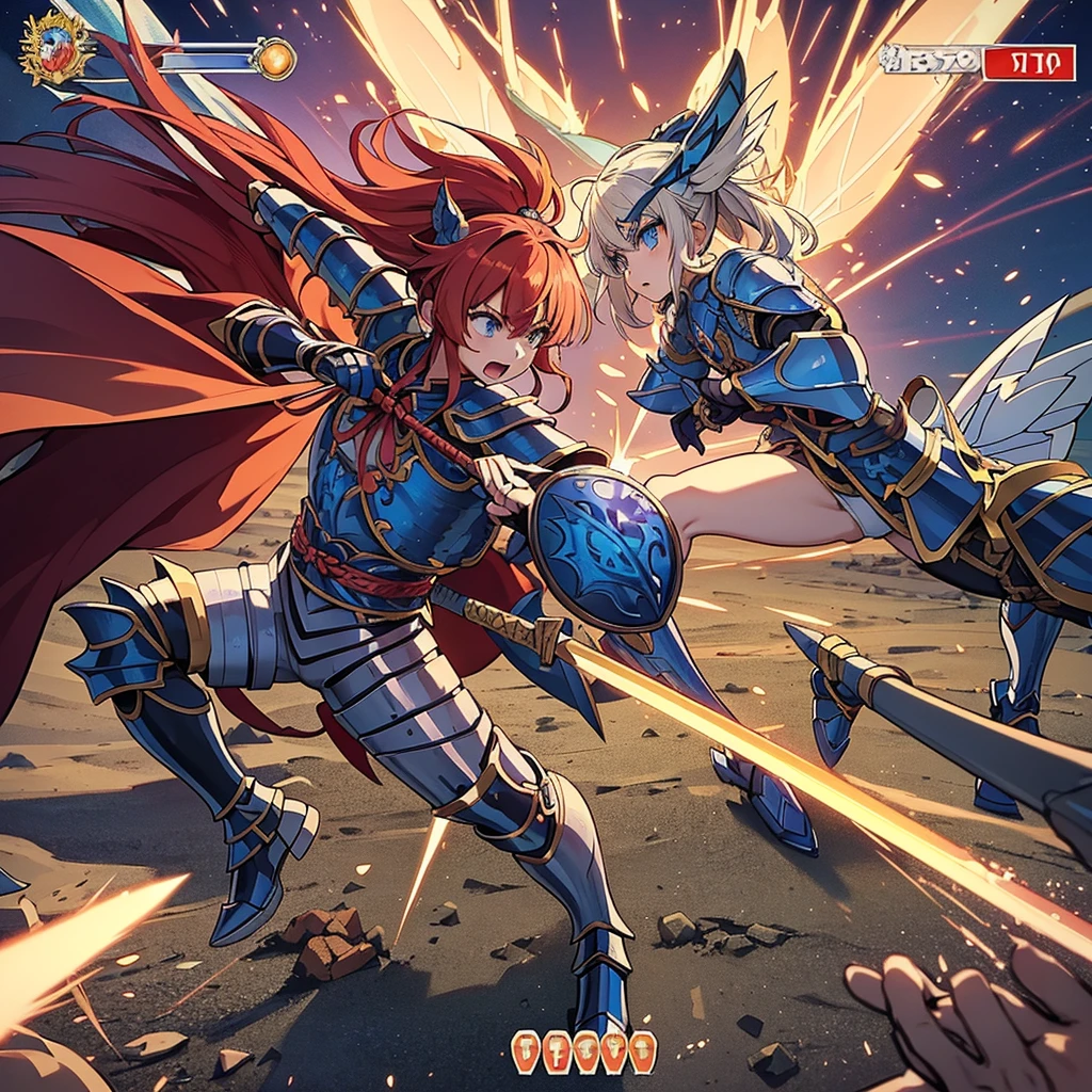 翼を持ったfairy warriorのイメージ ((fairy warrior))) Armor and swordを持って(((Armor and sword))) Confronting demons and monsters (((Fight demons and monsters ))) Monsters on the scene, Highest quality 8K Ultra detailed