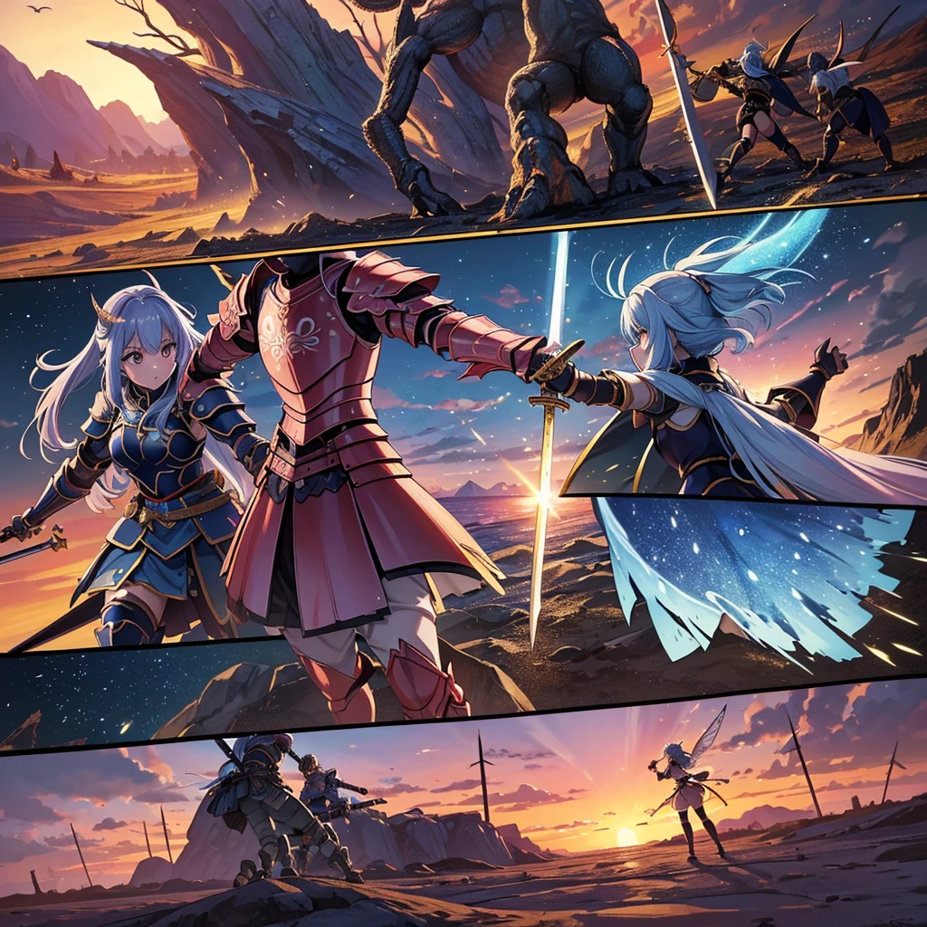 翼を持ったfairy warriorのイメージ ((fairy warrior))) Armor and swordを持って(((Armor and sword))) Confronting demons and monsters (((Fight demons and monsters ))) Monsters on the scene, Highest quality 8K Ultra detailed