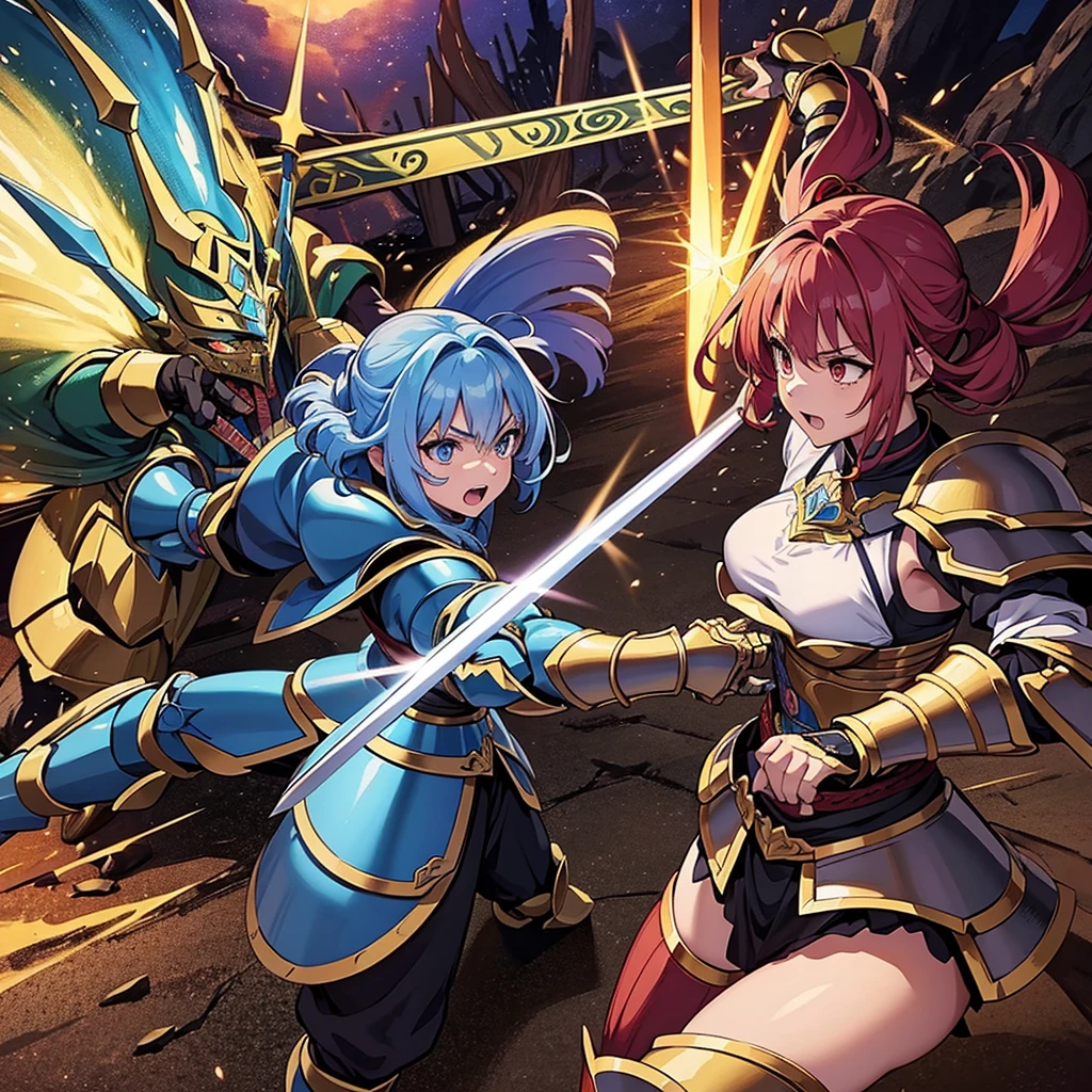 翼を持ったfairy warriorのイメージ ((fairy warrior))) Armor and swordを持って(((Armor and sword))) Confronting demons and monsters (((Fight demons and monsters ))) Monsters on the scene, Highest quality 8K Ultra detailed