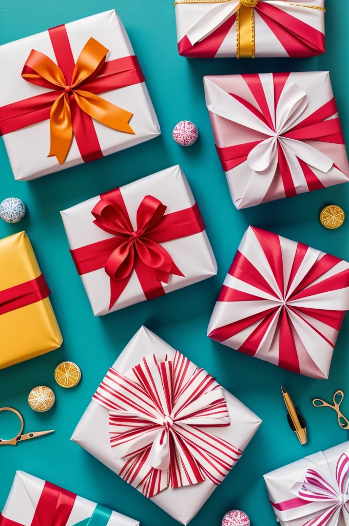 Appearance is the result of the meeting between the end of the line and the starting point. Create a pattern design for a piece of gift wrapping paper using geometric shapes with various techniques that have been learned and color it using contrasting colors.
