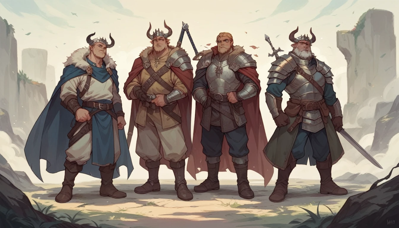 Three characters,King,warrior,There's a witch。Illustration style