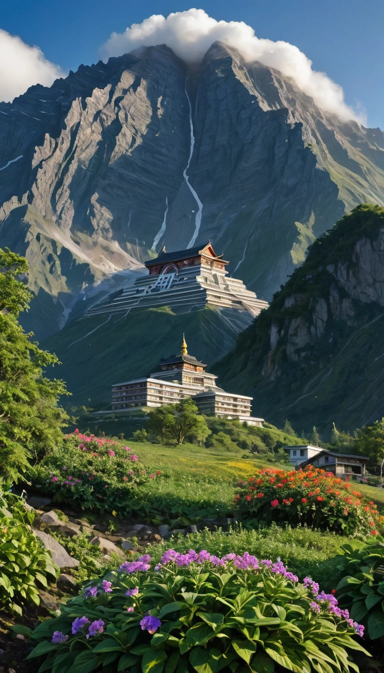 a big mountain in center,no plant and building in foreground