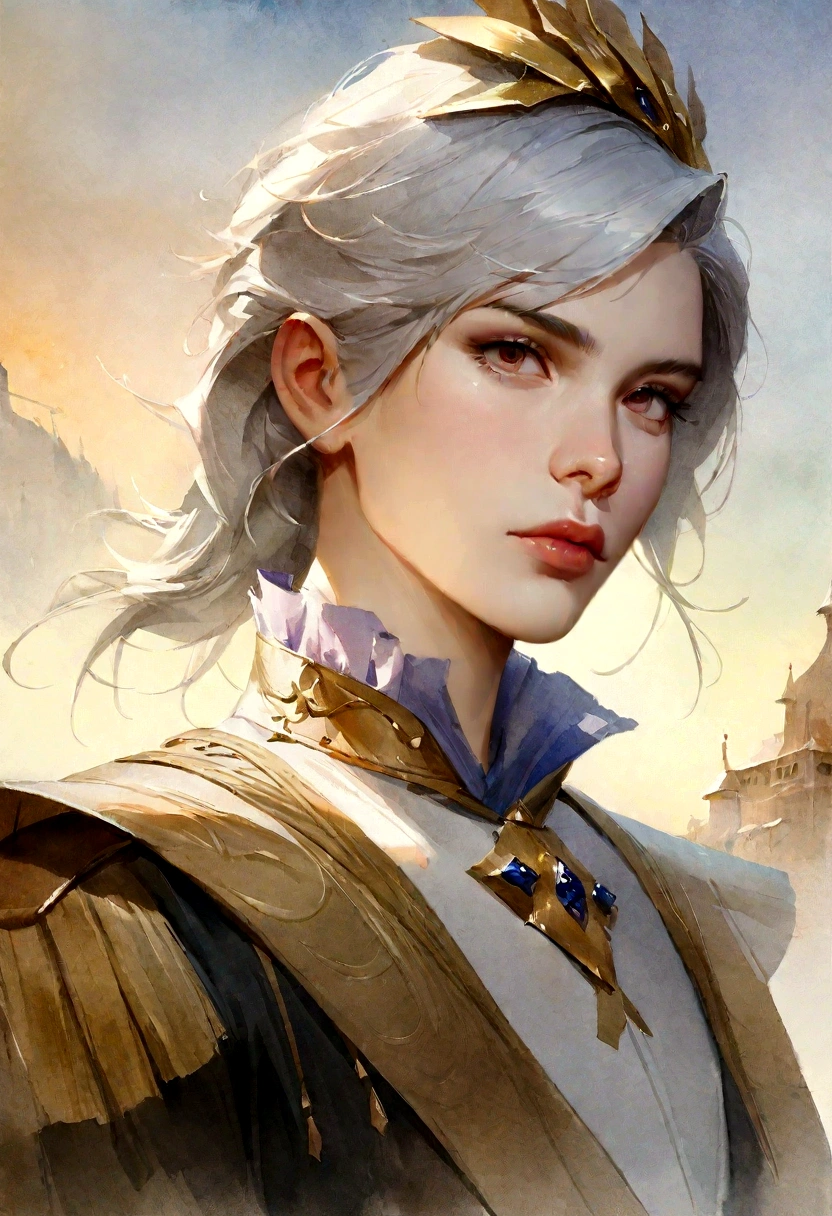 a closeup of a person with jewelry on their head, beautiful androgynous prince, delicate androgynous prince, guweiz, artwork in the style of guweiz, arte de anime digital detailed, fanart watercolor exquisito muy detailed, guweiz and pixiv artstation, arte detailed del personaje realista, watercolor, painting portrait of the magical blonde prince, hyperrealistic, hyperrealism, detailed, watercolor digital, dibujo watercolor, Brushstrokes, silver hair