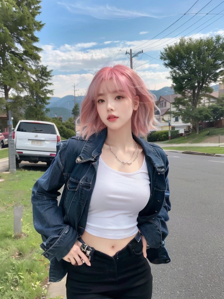 8K high quality，1 woman，Pink Hair：1.5
