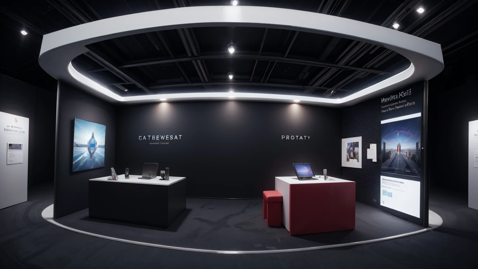 Metaverse Exhibition Companies set up booths in a metaverse space to showcase the latest technologies and projects. Participants navigate through the virtual space and visit each booth. perfect pictures, super realistic image