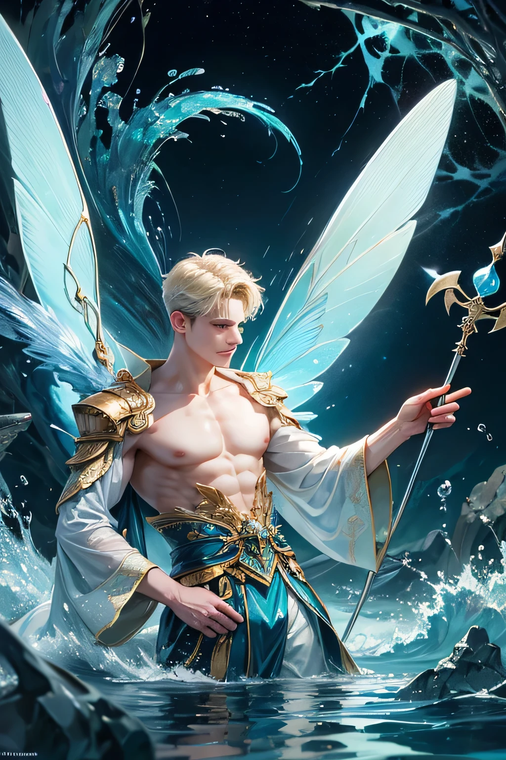 (realistic, Masterpiece, best quality, height, Highly detailed), Handsome young man poses nude surrounded by crystal, The identity of the crystal as a human, 18 year old male, bright colors, realistic light, SPARKLING REFLECTION, Bright and radiant skin, Chisel body, intense stare, striking features, Well-defined jaws, messy hair, Confident and relaxed posture, artistic elements, Elegant and elegant gestures, Fascinating and mesmerizing expression, The man's body is covered with delicate and complex crystals., Create a mesmerizing and ethereal effect., Impeccable attention to detail, Flawless surface rendering, The perfect combination of realism and fantasy, Incredible depth and dimensions, The difference that attracts attention between the smoothness of men's skin and the texture of the crystals, The combination of the human shape with the crystal that surrounds it seamlessly, Causes a sense of elegance, beauty, and mystery, A powerful symbol of purity and strength, embodied by the elements of the crystal., Expertly applied shadows and highlights to enhance the three-dimensional quality of the image., Expertly using colors to create a dream-like atmosphere, Delicate and delicate light and shadow, Create beautiful, spectacular and emotional scenes, Exquisite workmanship and skillful execution, capturing the essence of both the human form and the ethereal beauty of crystals, Create an impressive and memorable viewing experience.front view,full body image,((((Convex crotch))))
