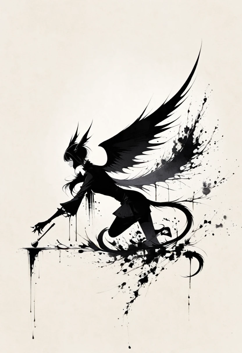 Double tail,Gothic,Minimalism,Lineism,Lots of white space,Ink Painting,abstract,Cyan