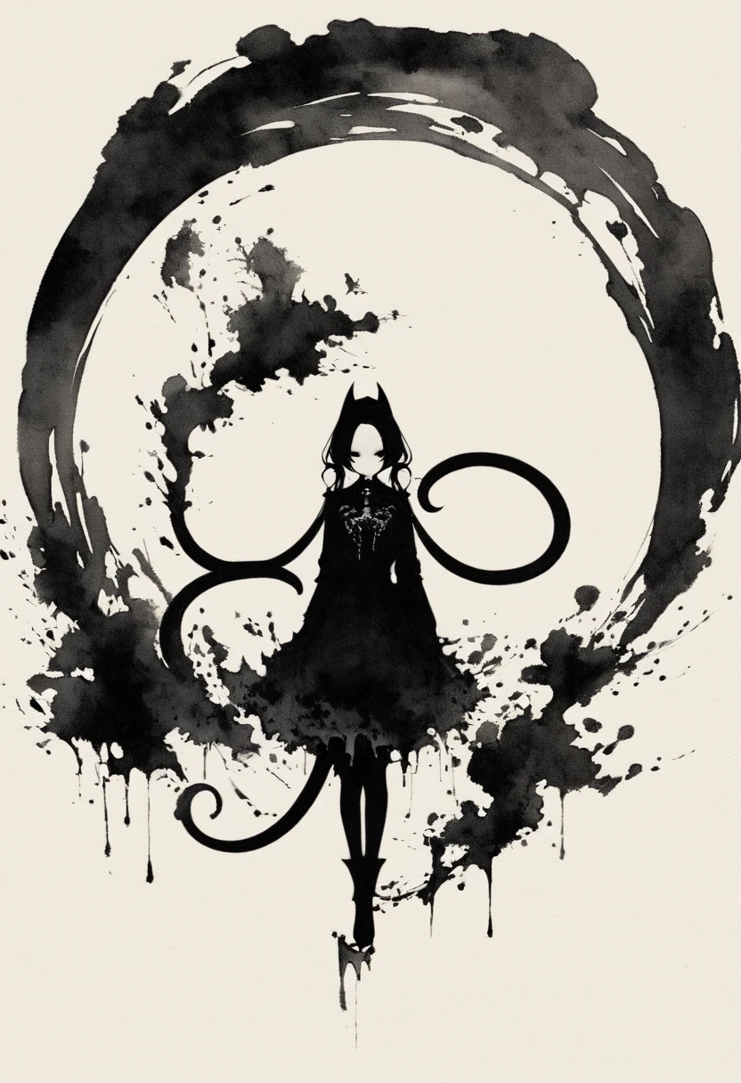 Double tail,Gothic,Minimalism,Lineism,Lots of white space,Ink Painting,abstract,Cyan