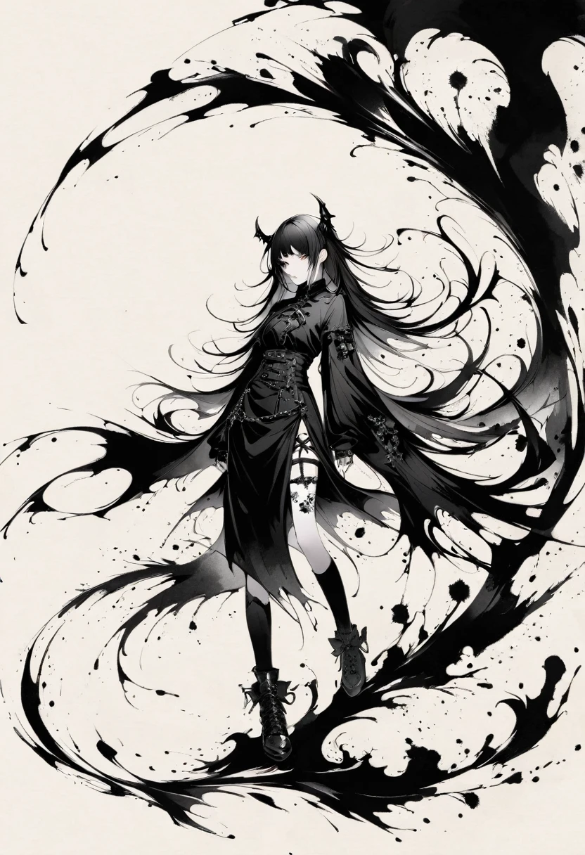 Double tail,Gothic,Minimalism,Lineism,Lots of white space,Ink Painting,abstract,Cyan