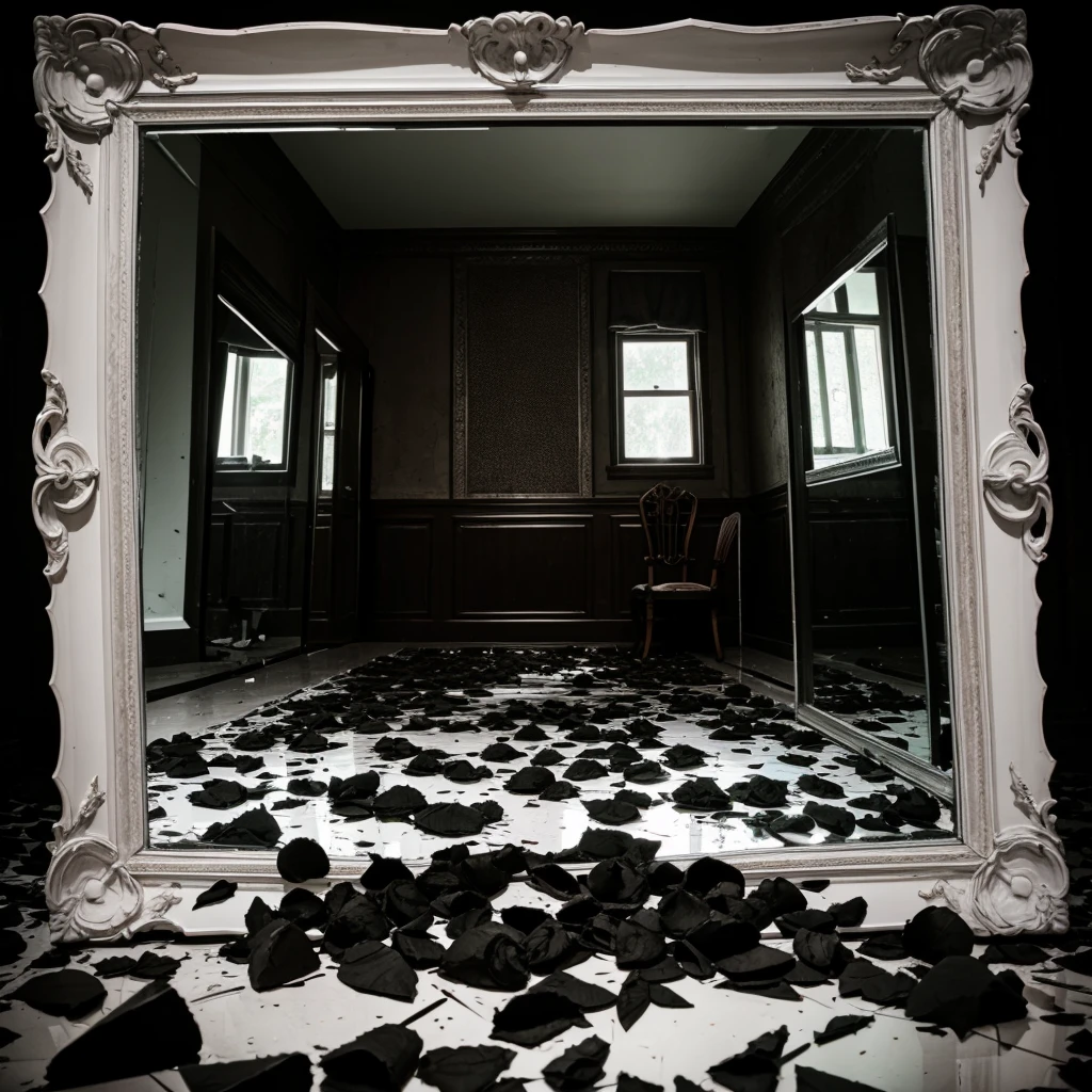 Shattered roses , broken mirrors dark room