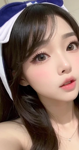 (Highest quality、realism、Shiny skin、8K、Ultra-detailed、Photorealistic Photography、Perfect Anatomy、masterpiece: 1.3、Very delicate and elaborate skin、High resolution 16k race closeup on human skin、So detailed you can even see the pores、Adjust brightness for natural skin) ((View your viewers, Shoot from above:1.6, High angle shot )) Beautiful young woman taking a selfie - face closeup, (Head to chest angle、Viewpoint angle、Front facing face) Lift up your costume to reveal more of your body、Overflowing breasts、Popular Korean makeup))、cute、Sex Appeal、Crafty、Ahegao、squint、Woman's face、Paranoid symptoms、(Shortcuts, Long hair tied into a ponytail, Colorful hairpins, Hair ties,) eye contact、Erotic look、Lip gloss、22 years old 、Highly detailed eyes、Highly detailed mouth、Attractive breasts、Nose blushes、Blushing cheeks、(Slightly droopy eyes、Beauty Bureau)、Highly detailed whitening skin、Beautiful eyeliner、double eyelid、Glossy Lips、Beautiful Sexy Face Making V1