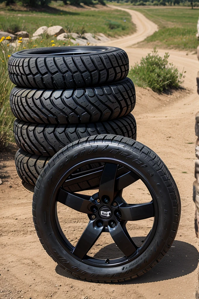 Six tires arranged in shape of flower