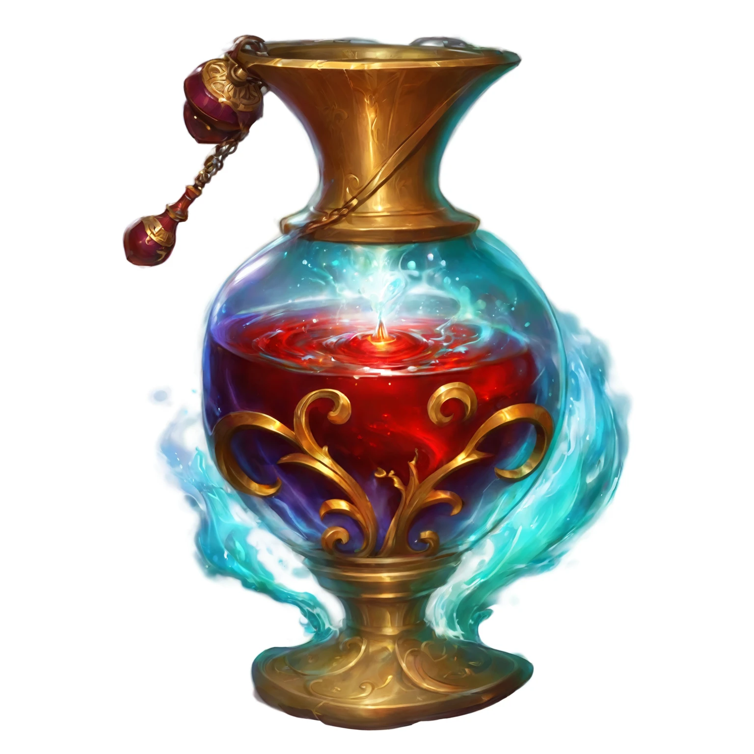 There is a very beautiful vase,There is a red liquid inside, painting of one health Potions, Rendering art, Potions of healing, health Potions, Potions, 3 d Rendering风格, magical Potionss, magic Potionss, Rendering illustration, Stylized digital art, fantasy oil, Stylized art, Fantasy game spell symbols, author:Eugenius Zach, Rendering