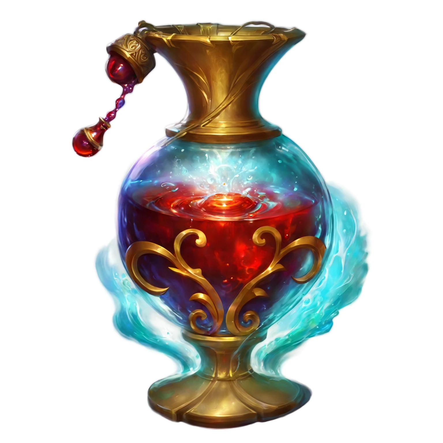There is a very beautiful vase，There is a red liquid inside, painting of one health Potions, Rendering art, Potions of healing, health Potions, Potions, 3 d Rendering风格, magical Potionss, magic Potionss, Rendering illustration, Stylized digital art, fantasy oil, Stylized art, Fantasy game spell symbols, author：Eugenius Zach, Rendering