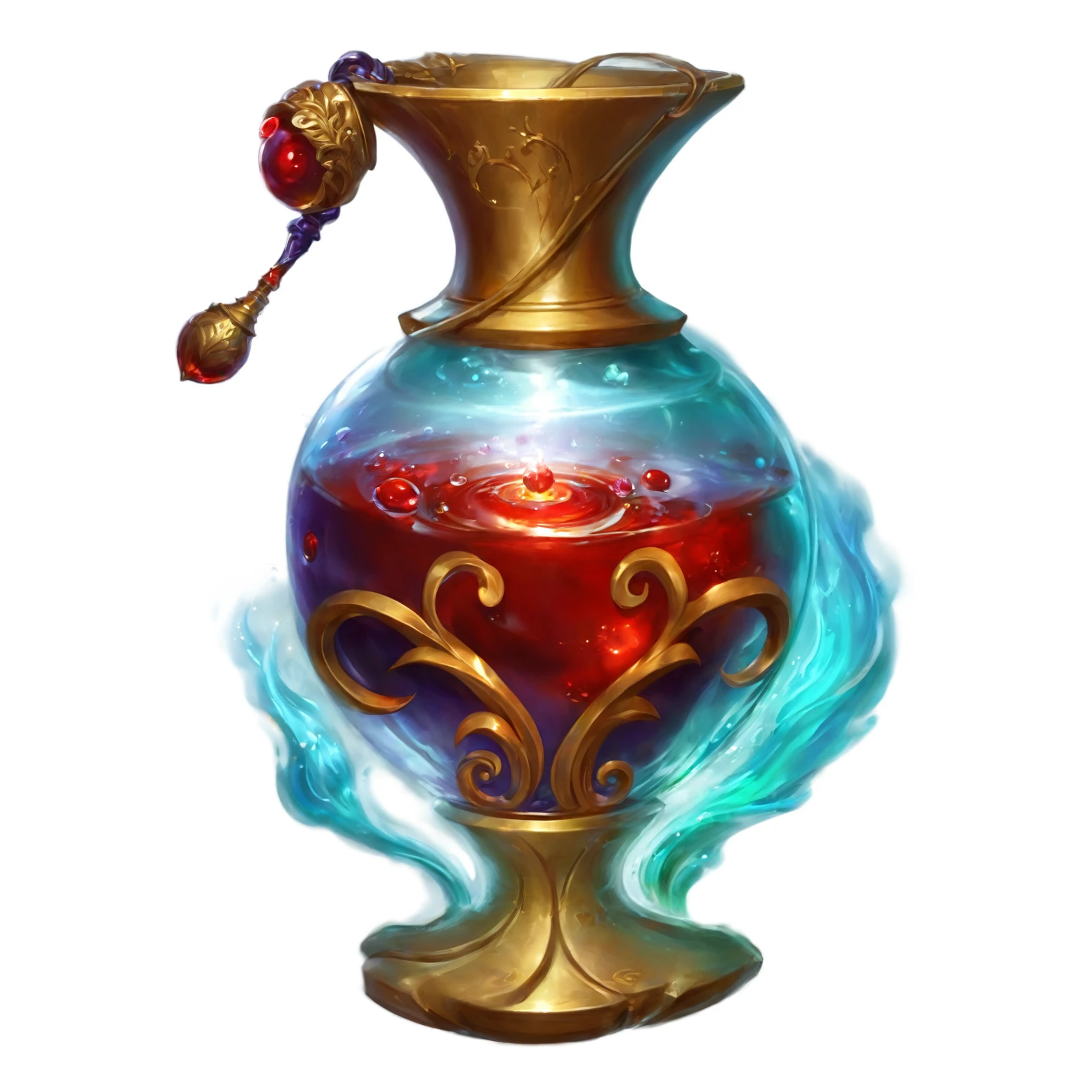 There is a very beautiful vase,There is a red liquid inside, painting of one health Potions, Rendering art, Potions of healing, health Potions, Potions, 3 d Rendering风格, magical Potionss, magic Potionss, Rendering illustration, Stylized digital art, fantasy oil, Stylized art, Fantasy game spell symbols, author:Eugenius Zach, Rendering