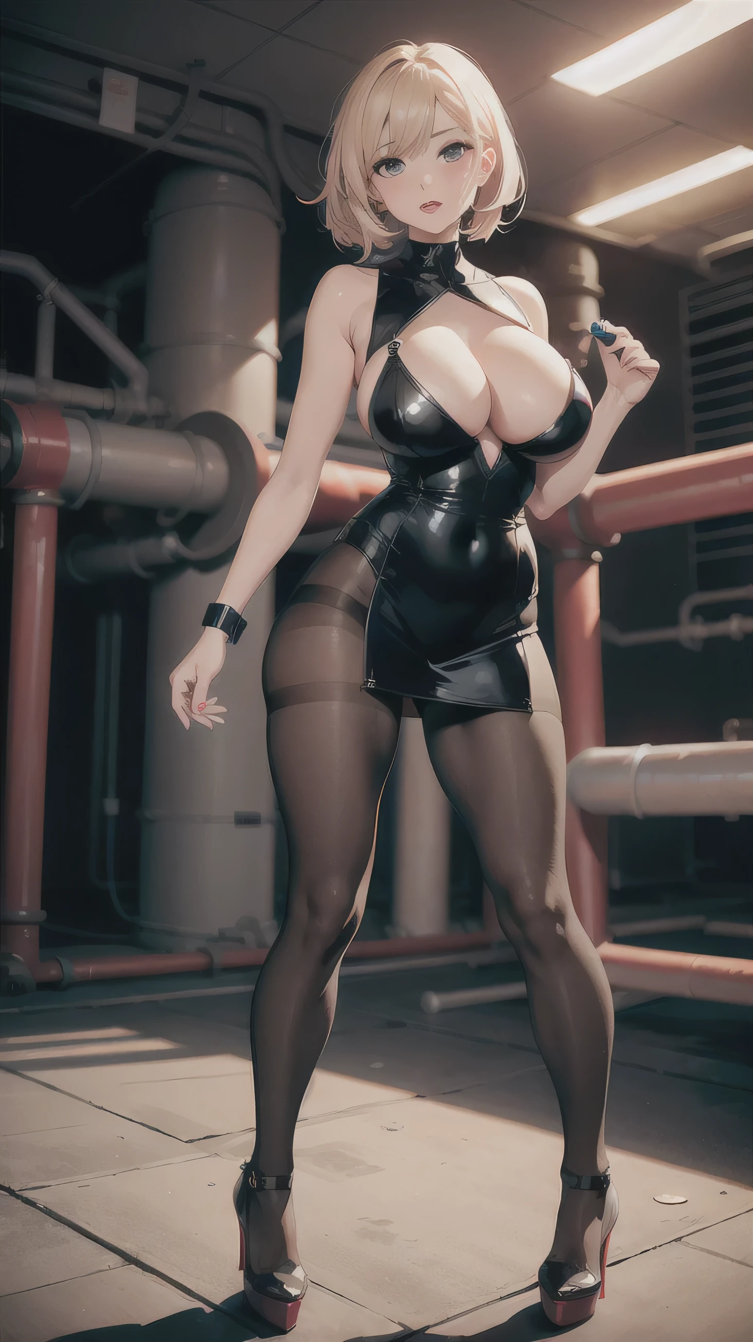 1 Girl, (Play_pipeline, holding pipeline), Large Breasts, Breast contour, (Pantyhose), sleeveless, indoor,High heel, skirt,
masterpiece, best quality, 8K,