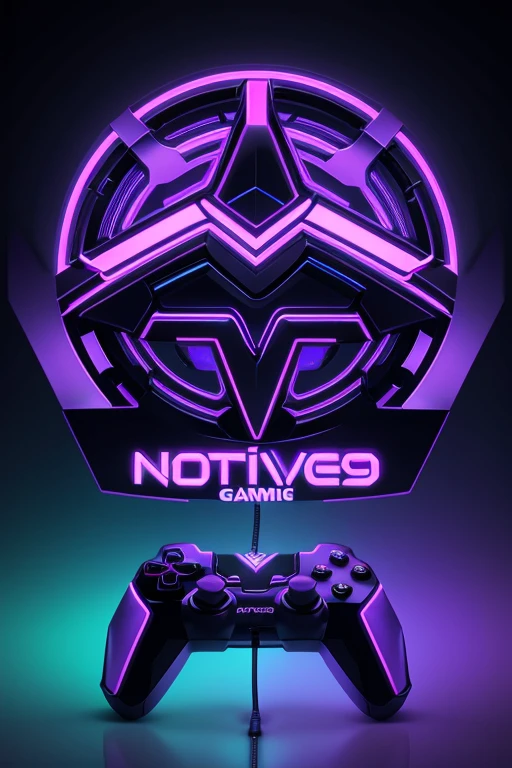 This is a gaming logo that features the name 'NOVELTY' with a futuristic font and a neon purple and blue color. The logo also has a styled controller icon. The logo is designed to be attractive and eye catching and to appeal to gaming's enthusiast.