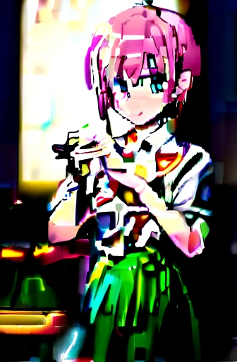 ichikanakano, Nakano Ichika, short hair, bangs, blue eyes, Hair between the eyes, Pink Hair,
break skirt, shirt, , white shirt, Short sleeve, Pleated skirt, shoes, shoes下, collared shirt, Black footwear, sweater, white shoes下, Green Skirt, loafers, Waist clothes,
break indoors, classroom,
break looking at viewer, break (masterpiece:1.2), Highest quality, High resolution, unity 8k wallpaper, (figure:0.8), (Beautiful attention to detail:1.6), Highly detailed face, Perfect lighting, Highly detailed CG, (Perfect hands, Perfect Anatomy),