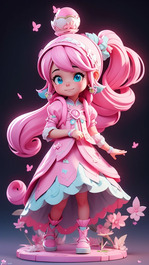 Pink long hair、White dress anime character, Pink ponytail hair and cyan eyes, 2. 5D CGI anime fantasy artwork, Official Character Art, Kushat Krenz Key Women in Art, Shadowverse character concept, 3D Rendered Official Art, Anime Goddess, JRPG character art, Rendering a cute 3D anime girl