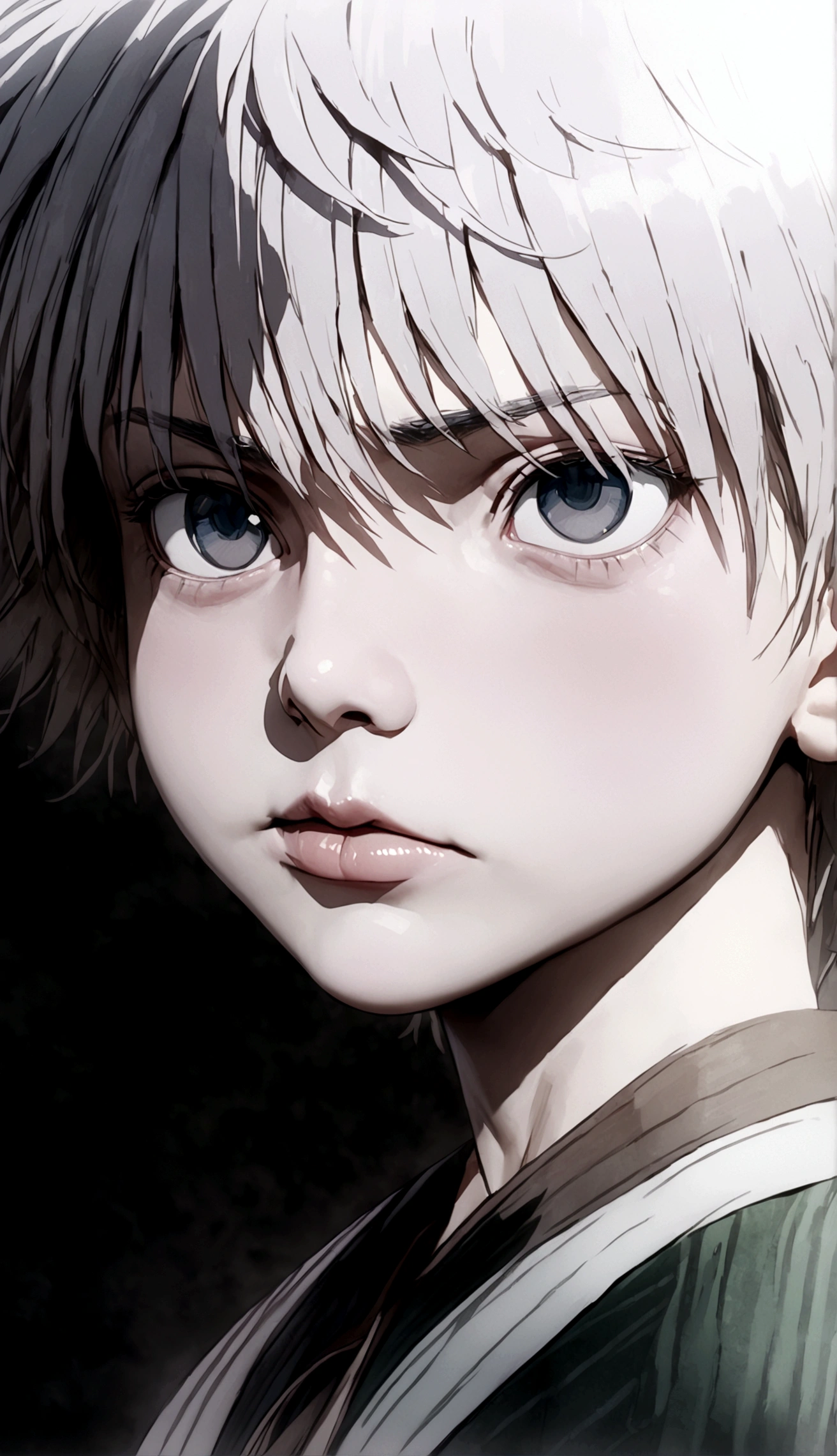 killua sad frustrated face, 1boy, detailed face, beautiful eyes, beautiful lips, extremely detailed, masterpiece, hyper-realistic, cinematic lighting, moody lighting, dramatic lighting, highly detailed, photorealistic, studio lighting, vivid colors, 8k, best quality