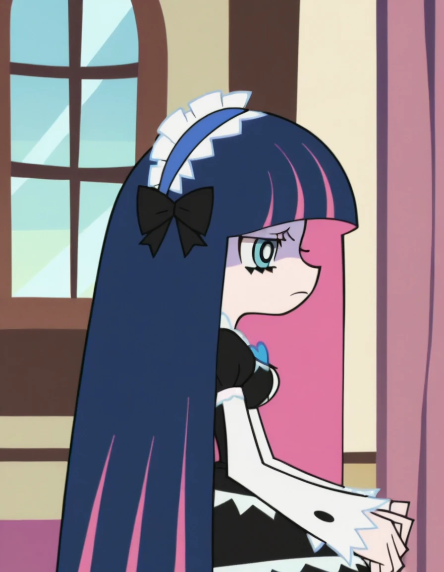 p&s style, rating_safe, score_10, sharp, anime screencap, flat shadows, flat colors, stocking, Gothic Aristocrat Dress