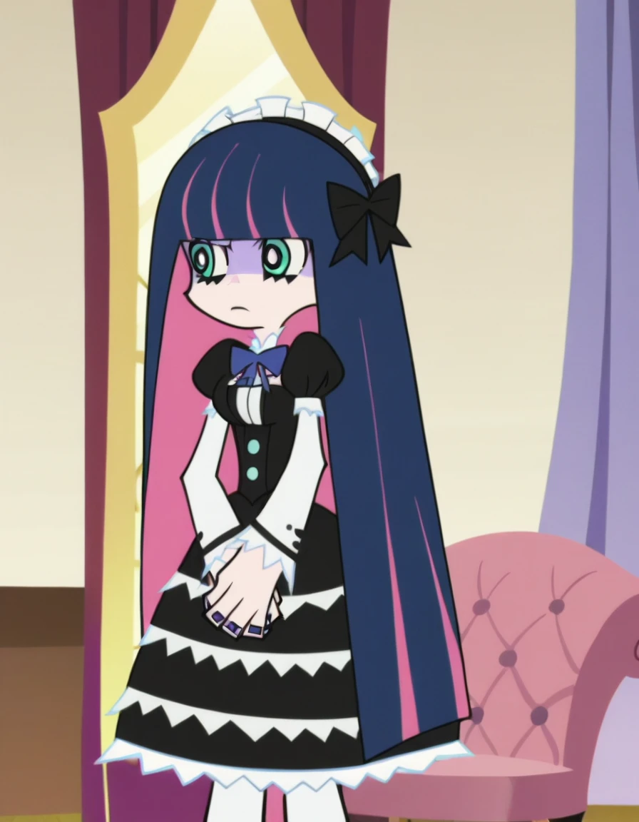 p&s style, rating_safe, score_10, sharp, anime screencap, flat shadows, flat colors, stocking, Gothic Aristocrat Dress
