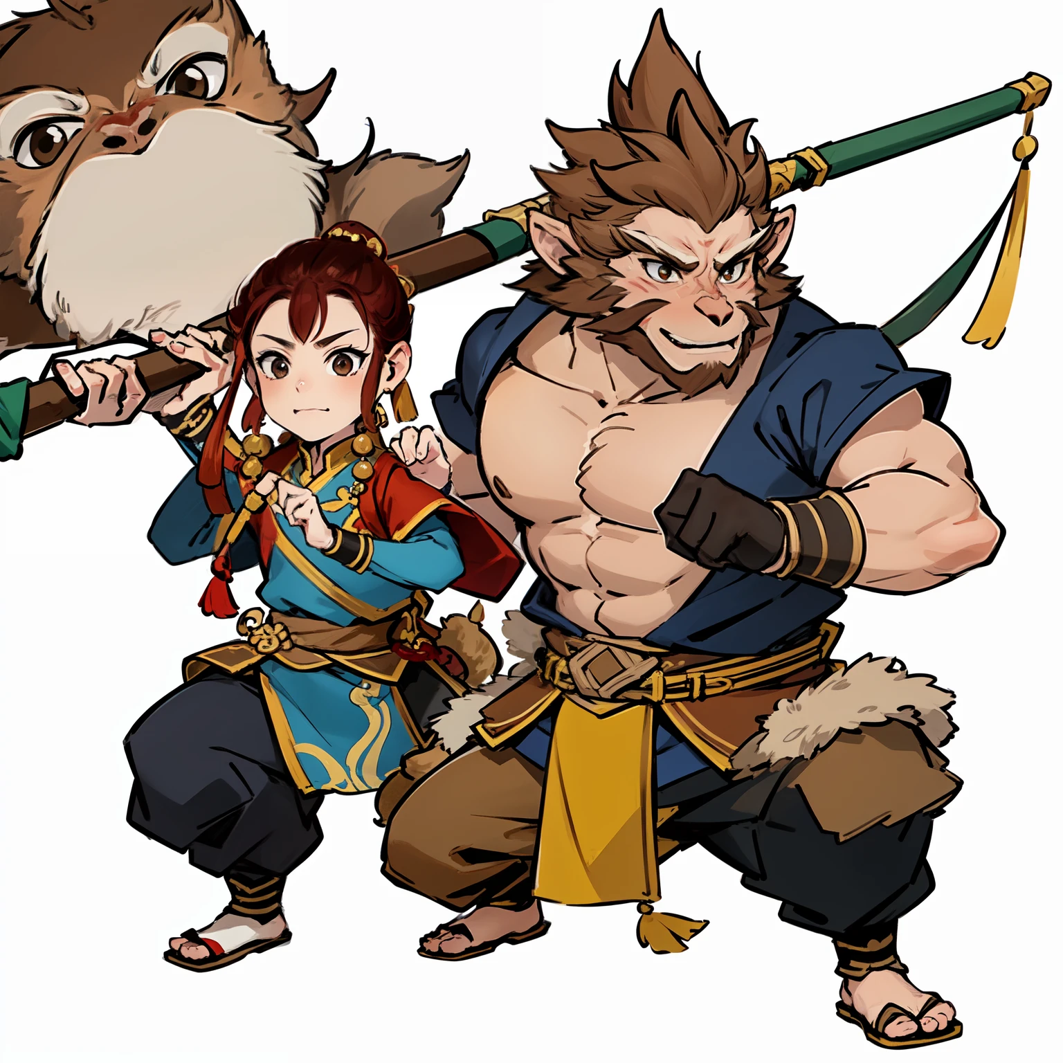 qgufeng，monkey，孙Wukong，Wukong，黑色的Wukong，Chinese style，white background,full body, chibi