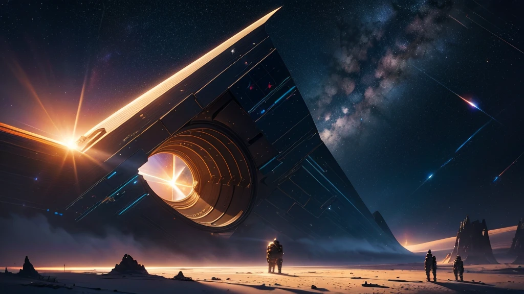 ((Masterpiece)),(Best quality)),Magnificent space image scene,heavenly body,Interstellar,Huge star gates,Spaceship,Shining starry sky,8K,super-fine,high qulity