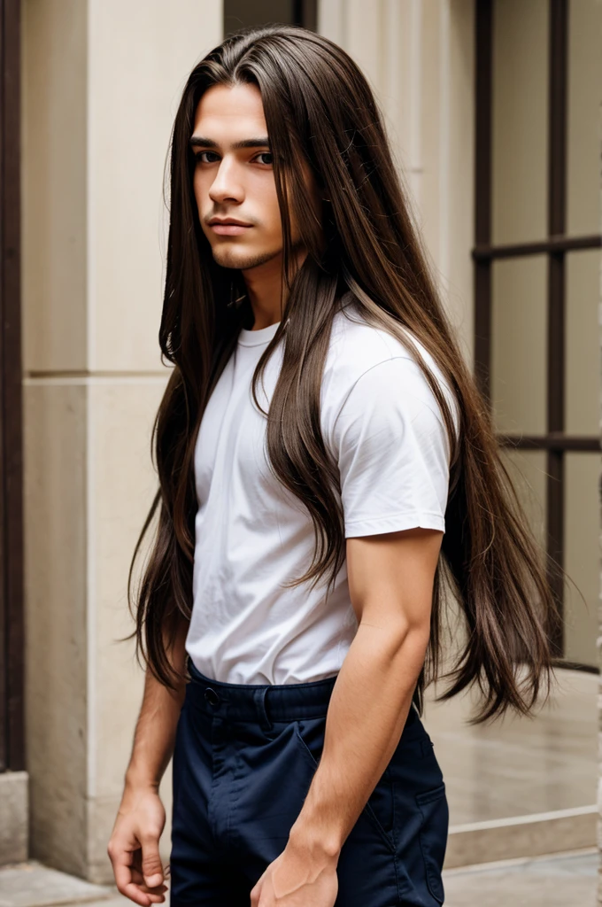 A boy with long hair