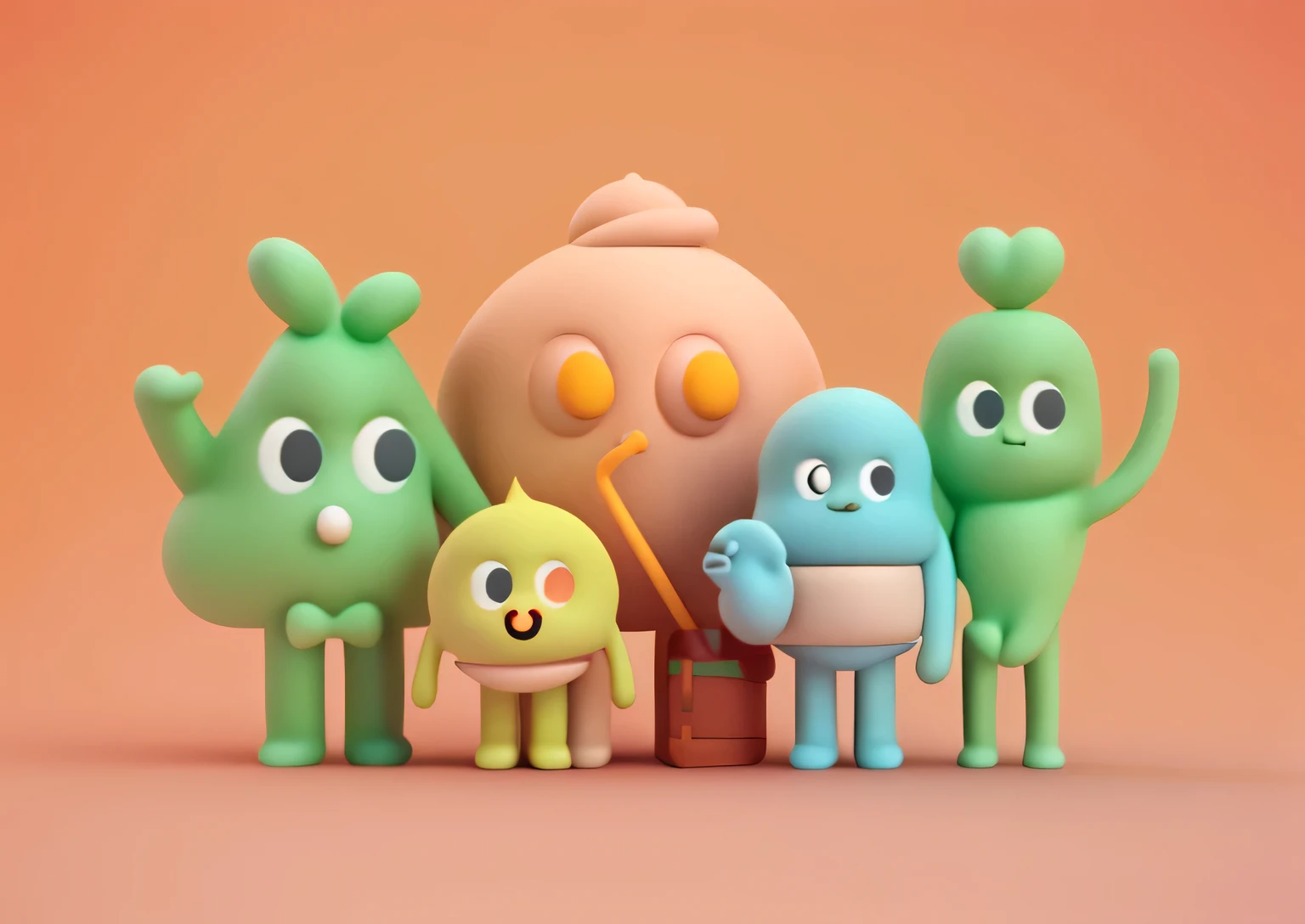 Several cartoon IPs,Solid color background,3D Model,3D Rendering