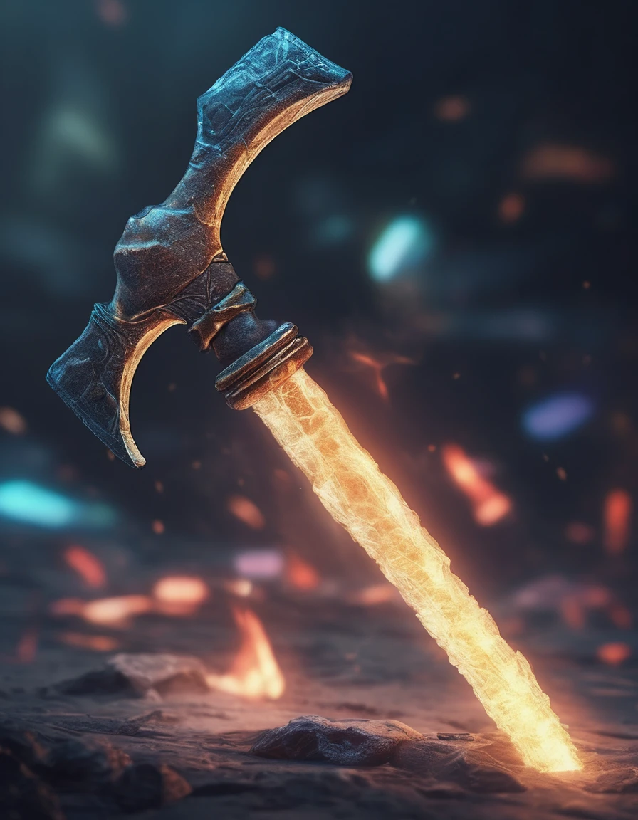 Hammer,
bioluminescent, fabulous, magical radiance, Concept art, depth of field, realistic, cinematic lighting, soft shadows, asymmetrical fractal, colorful, vivid colors, volumetric lighting, wind, particles, ral-crztlgls of a (Battle Axe:1.2) , in a Elder Scrolls setting, 50s Art, Selective focus,