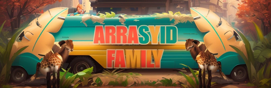 ARRASYID FAMILY in a jeep with giraffes and a bird, cartoon digital art, cartoon art, digital art cartoon, digital cartoon painting art, realistic cartoon, cartoon digital painting, cartoon painting, caricature illustration, cartoon artstyle, potrait, cartoon art style, an indonesian family portrait, by Abidin Dino, cartoon portrait, in cartoon style, family portrait