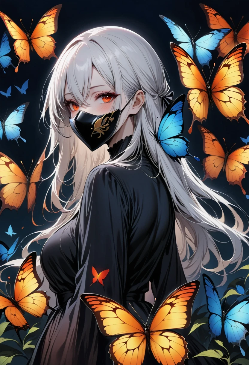 ((masterpiece, best quality:1.2), 1 Girl, Solitary,Looking at the audience,A girl with a mask and butterflies