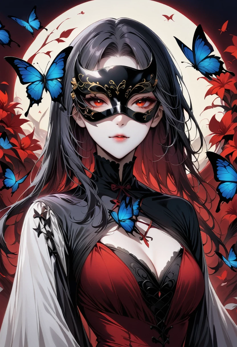 ((masterpiece, best quality:1.2), 1 Girl, Solitary,Looking at the audience,A girl with a mask and butterflies