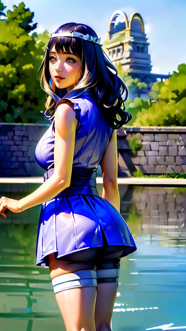 ((Highest quality、masterpiece、、Realistic、超High resolution、Very delicate and beautiful、High resolution、Cinema Lighting))、 Pool、((Scene of jumping from the water:1.6))。((Short Wavy Hair:1.6))、smile。(Brightly colored swimsuits with easy-to-move-in designs)。Her movements are very lively and fun.、(Water splashes everywhere。背景には青いPoolの水とPoolサイドのデッキチェアとパラソルが見えます.。The sky was clear and、The sunlight reflects off the water surface)。The overall atmosphere is one of summer fun.。((head buck:1.3、Arch your back:1.5))