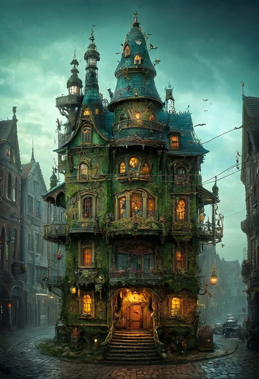 character, cute, Intricate,Huge building,By Alexander Jansson, (Drying , It's a 3D model、very beautiful:1.4), (Intricate details, masterpiece, Highest quality:1.4) , Comic book cover art, Graphic Illustration, Very detailed, High level of expertise, Ciarroscuro, Extremely modest, dark palette, Exposure , View your viewers